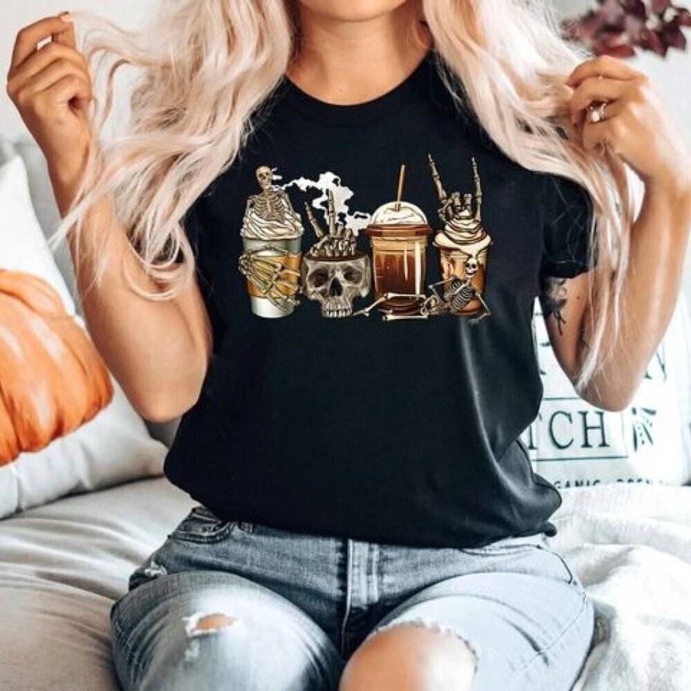 Skeleton Coffees Tshirt Coffee Skeleton Shirt Halloween Funny Shirt